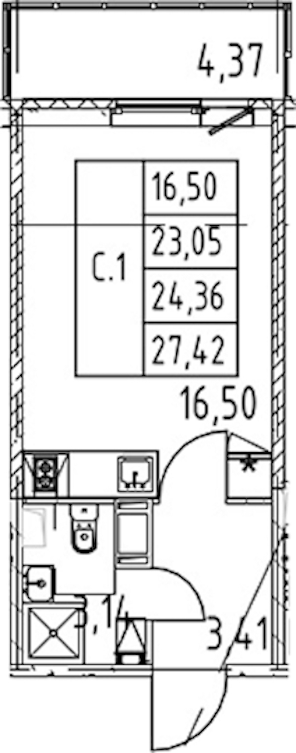 Квартира студия 23.05 м², 8/12 эт., ЖК «Полис ЛАВрики»